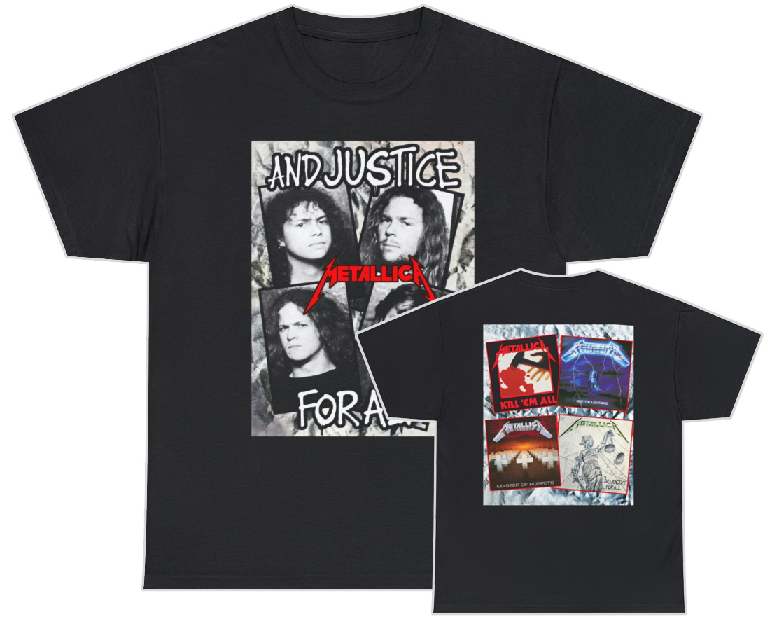 Metallica And Justice For All Band Photos With Album Covers Shirt Metallica And Justice For All Band Photos With Album Covers Shirt