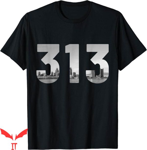 Michigan Vintage T-Shirt Detroit 313 Area Code Skyline