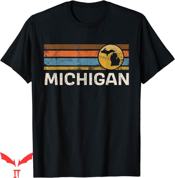 Michigan Vintage T-Shirt Graphic US State Map Retro Stripes