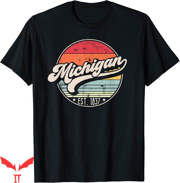 Michigan Vintage T-Shirt Retro Home State Cool Style Sunset