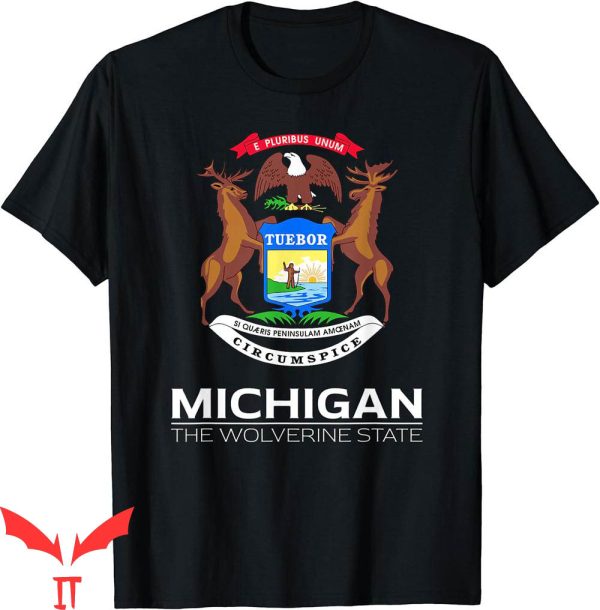 Michigan Wolverines T-Shirt Flag Detroit Great Lakes