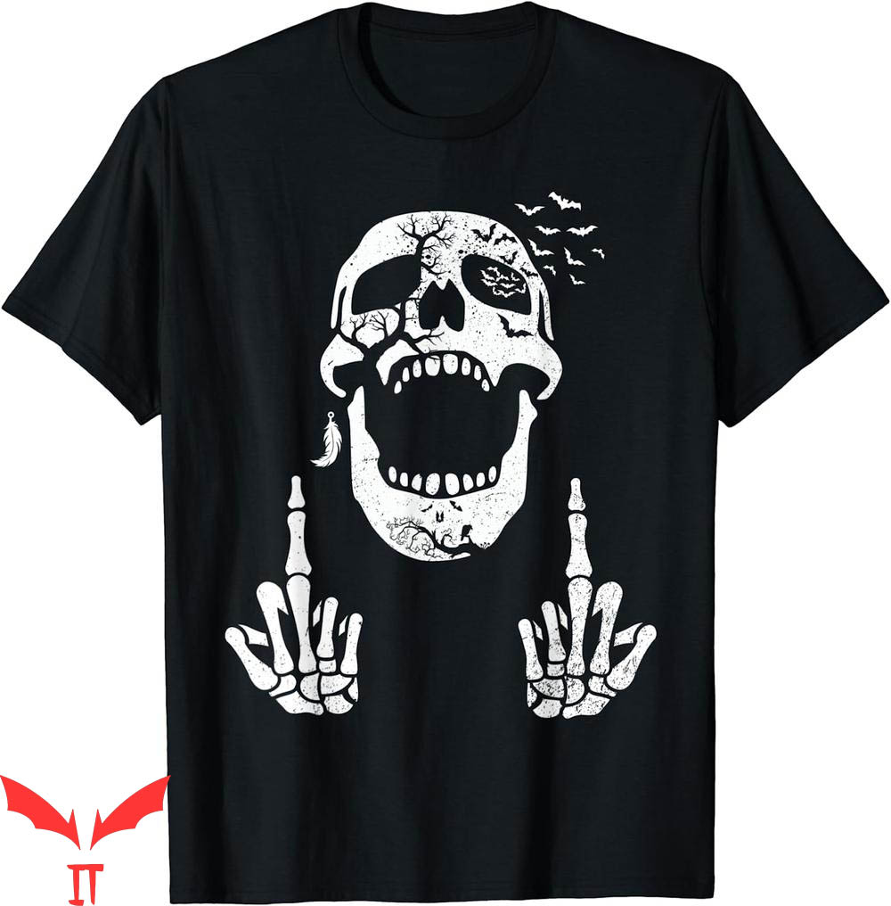Middle Finger T-Shirt Halloween Skeleton Bones Skull Middle Finger T-Shirt Halloween Skeleton Bones Skull