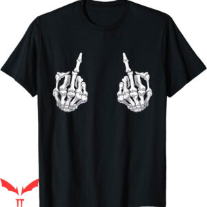 Middle Finger T-Shirt Skeleton Hand Halloween Bones Skull