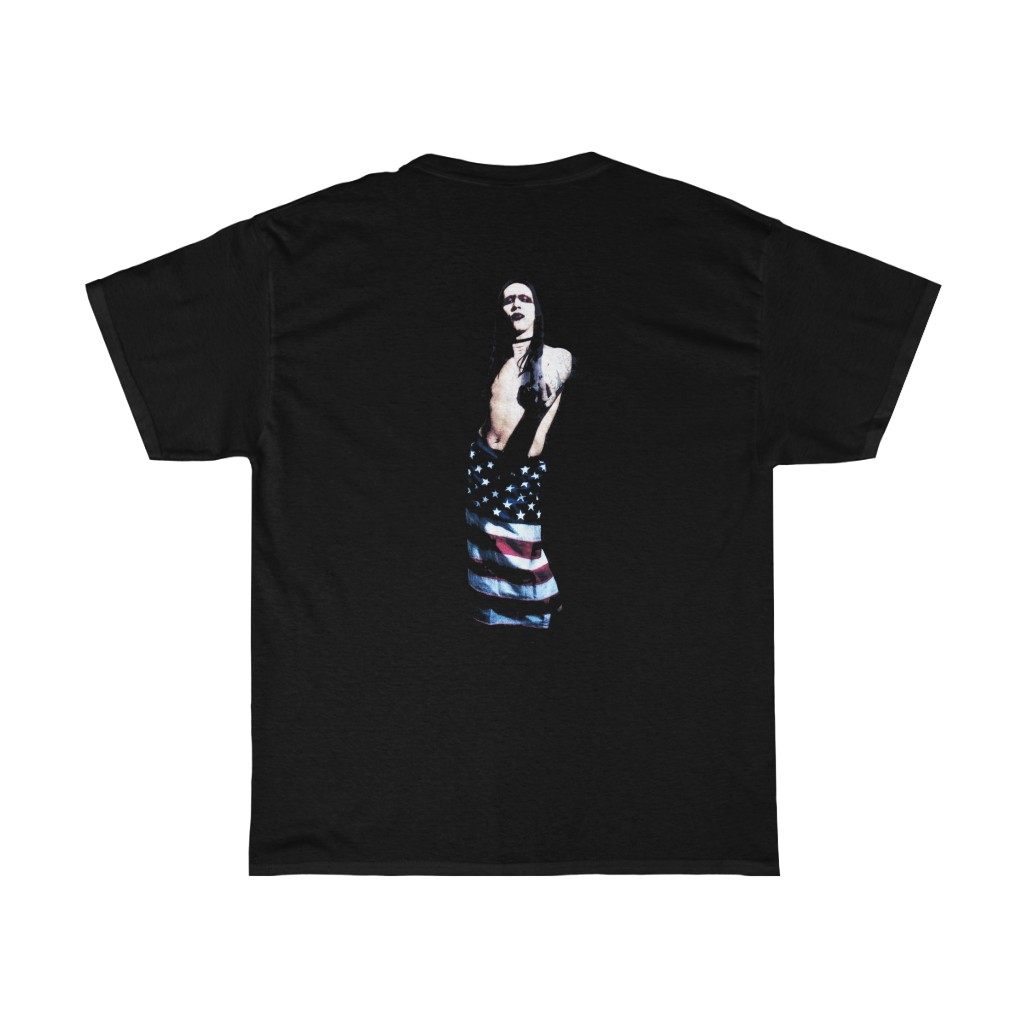 My Name Is Marilyn Manson Shirt with Manson Middle Finger A Wearing Flag on Back My Name Is Marilyn Manson Shirt with Manson Middle Finger A Wearing Flag on Back