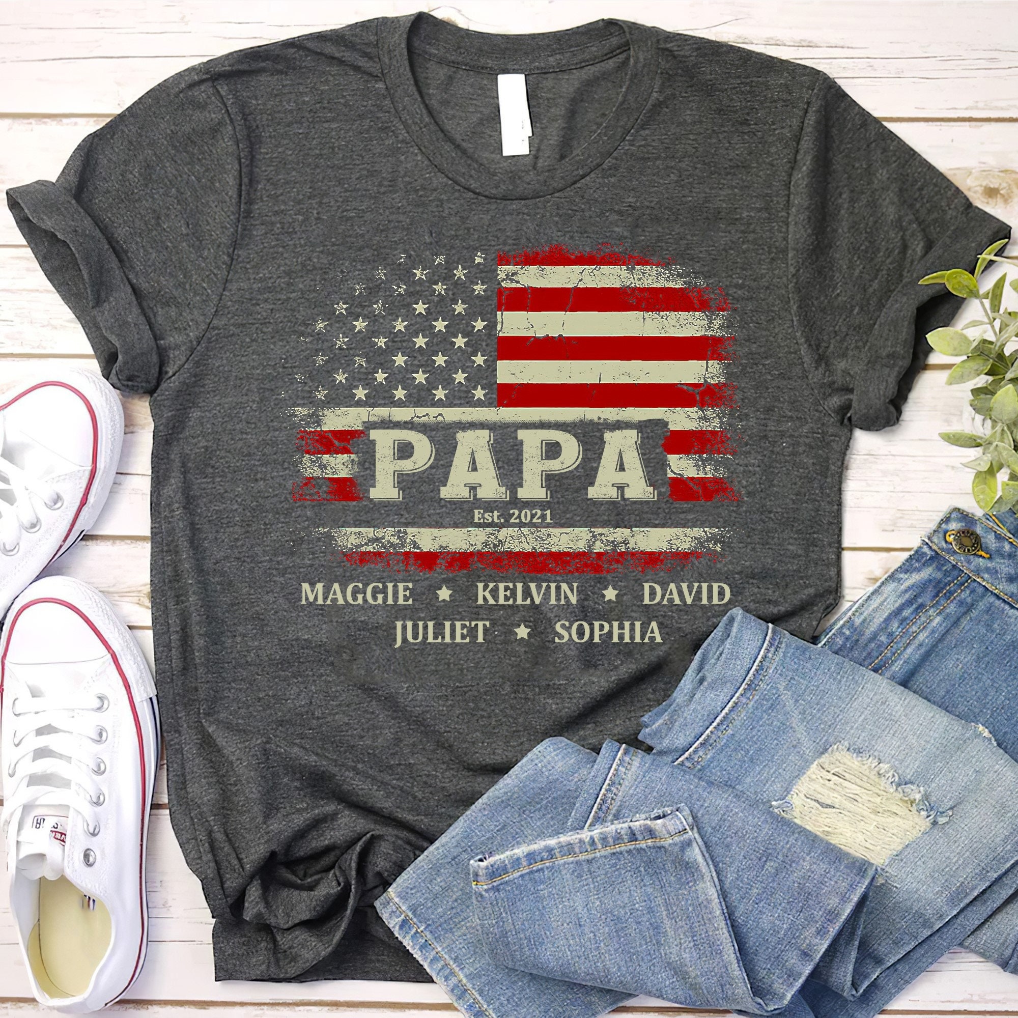Papa Est American Flag US Father's Day Shirt Papa Est American Flag US Father's Day Shirt