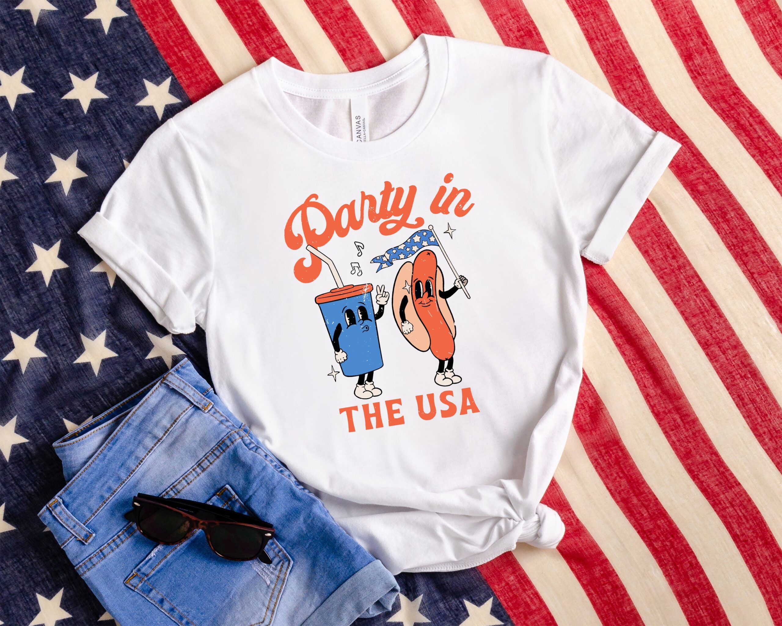 Party In The USA 4th Of July Themed Soda And Hotdog Brave Free Shirt Party In The USA 4th Of July Themed Soda And Hotdog Brave Free Shirt
