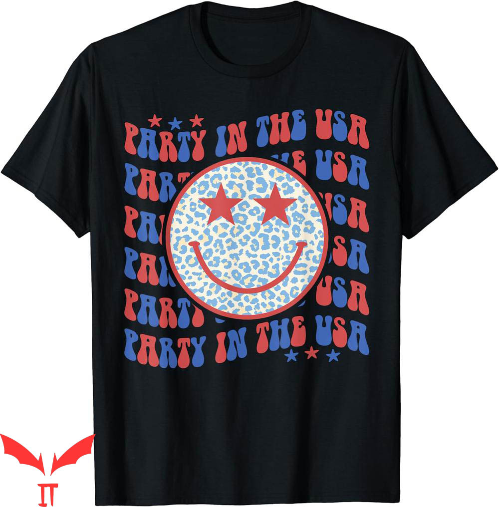 Party In The Usa T-Shirt Happy Face Leopard Pattern Party In The Usa T-Shirt Happy Face Leopard Pattern