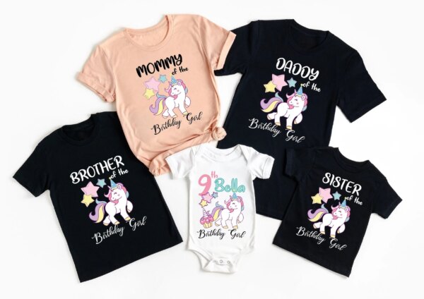 Personalized 9th Birthday Family Unicorn Tee Shirt
