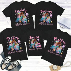 Personalized Black Little Mermaid Birthday Family Matching Shirt