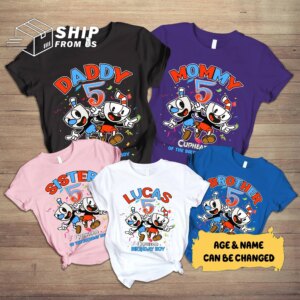 Personalized Cuphead &amp Mugman Family Birthday Shirt