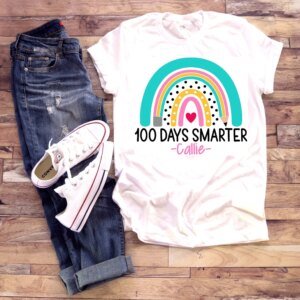 Personalized Name Girls Rainbow 100th Day Of School T Shirt