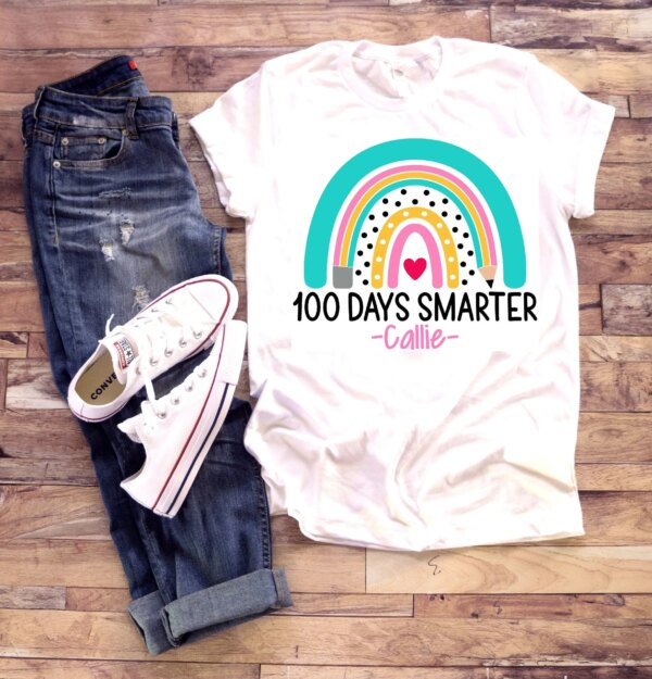 Personalized Name Girls Rainbow 100th Day Of School T Shirt