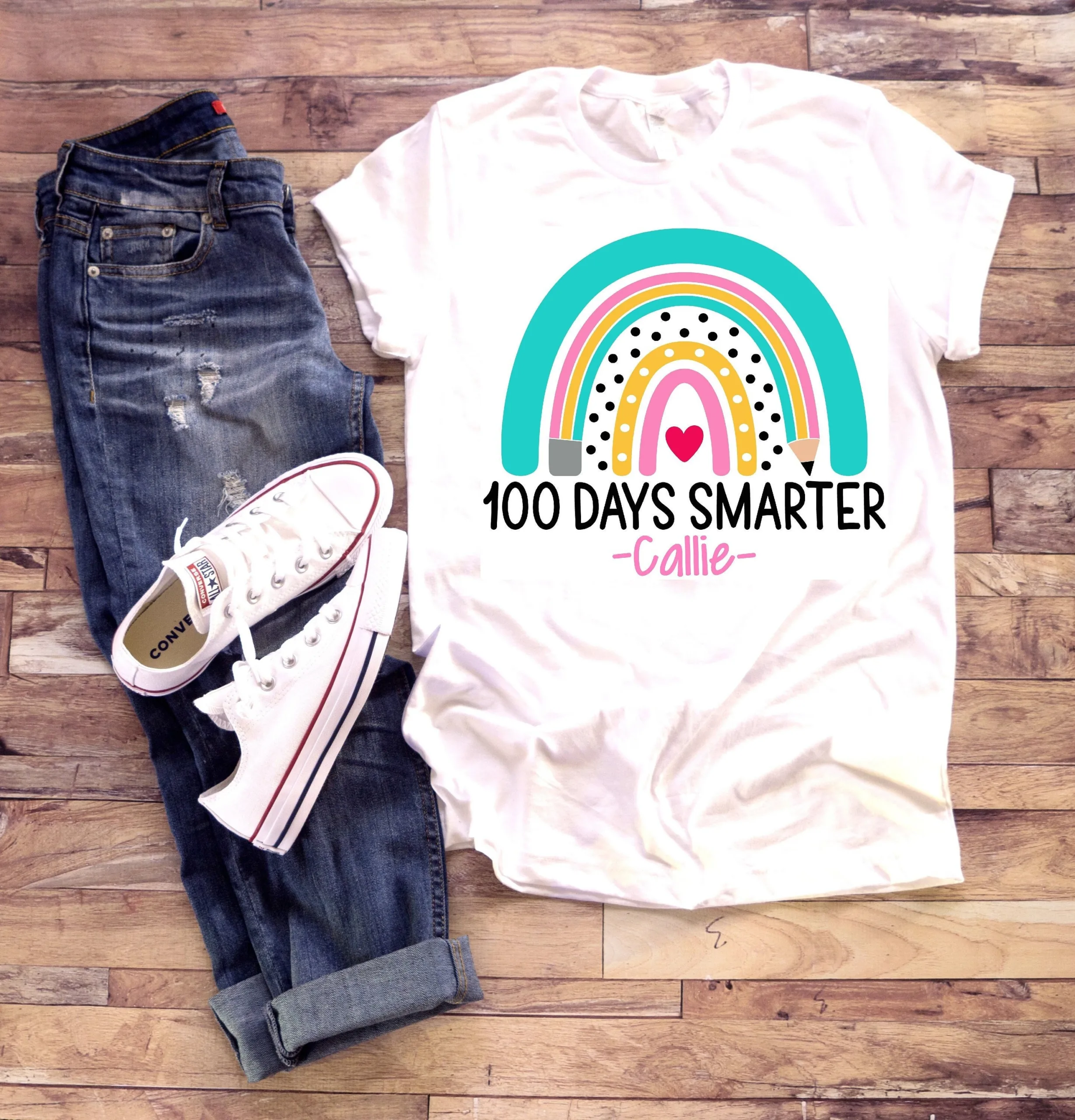 Personalized Name Girls Rainbow 100th Day Of School T Shirt Personalized Name Girls Rainbow 100th Day Of School T Shirt