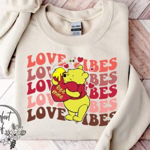Retro Love Vibes Cute Pooh Bee Mine Valentines Day Shirt