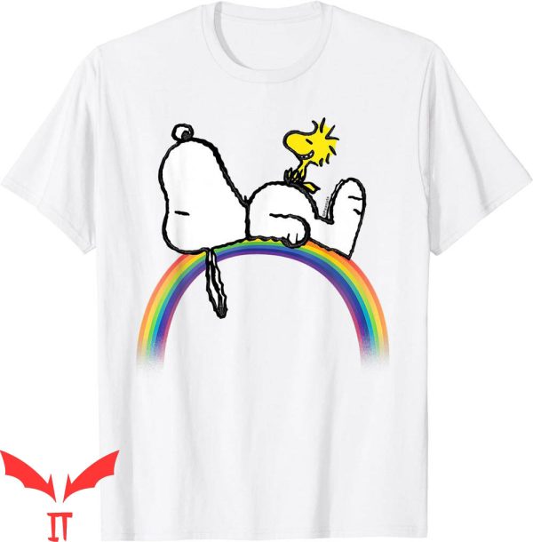 Snoopy Red Cross T-Shirt Peanuts On Rainbow Animated Tee