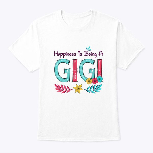 Womens Happiness Is Being A Gigi Floral Decoration Grandma T-Shirt