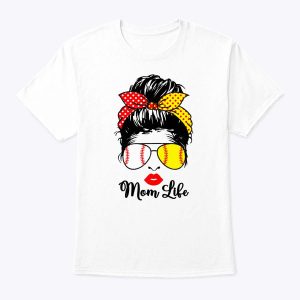 Womens Mom Life Softball Baseball Bandana Mother’s Day Messy Bun T-Shirt