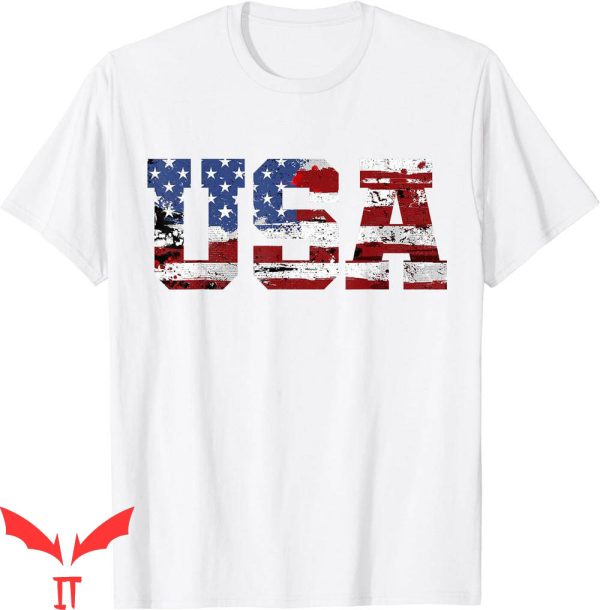 4th Of July T-Shirt Flag USA Letters Independence Day