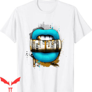 Aqua 5s T-Shirt Blue And Green Lips With Money Retro