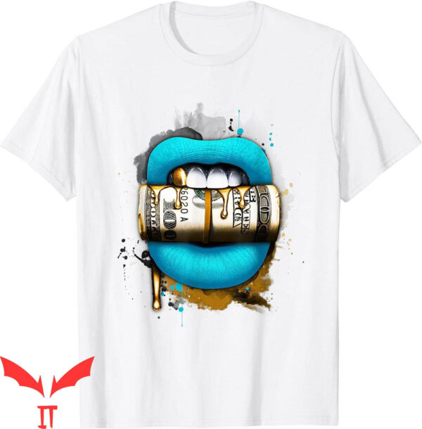 Aqua 5s T-Shirt Blue And Green Lips With Money Retro