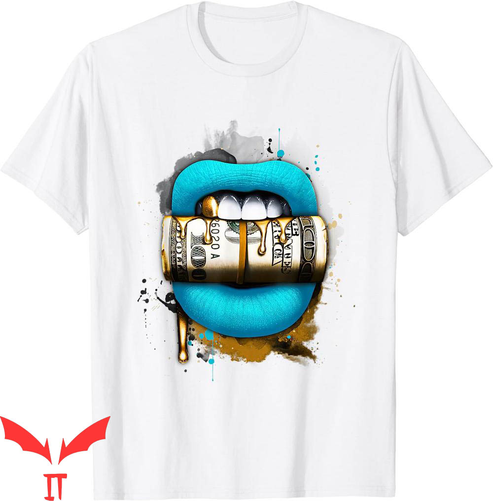 Aqua 5s T-Shirt Blue And Green Lips With Money Retro Aqua 5s T-Shirt Blue And Green Lips With Money Retro