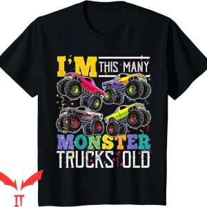 Monster Truck Birthday T-Shirt I'm This Old 4th Bday Boy
