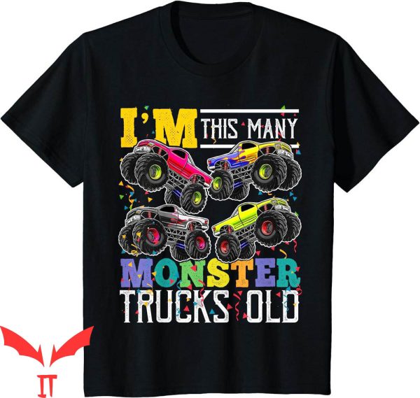 Monster Truck Birthday T-Shirt I’m This Old 4th Bday Boy