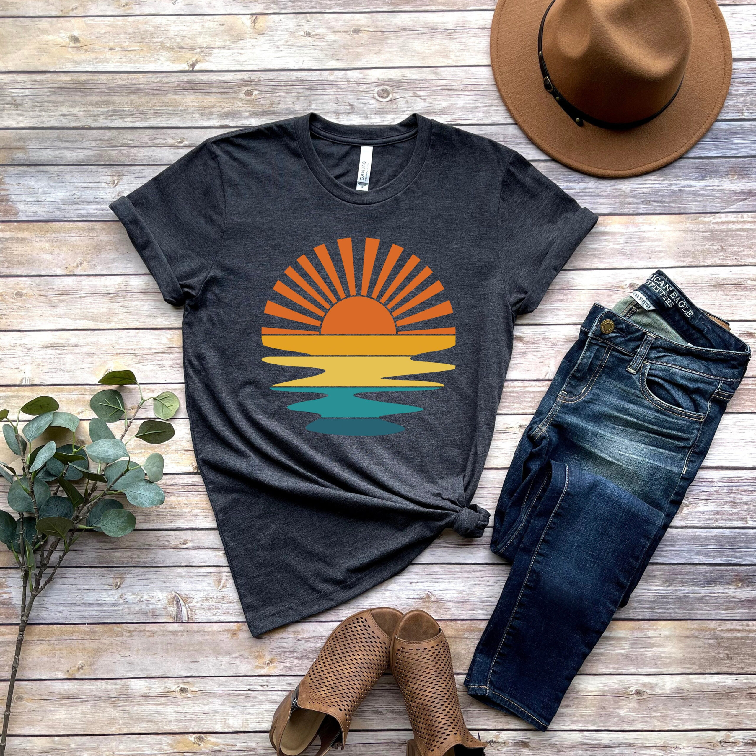 Retro Sunset Rays Wavy Shirt Retro Sunset Rays Wavy Shirt