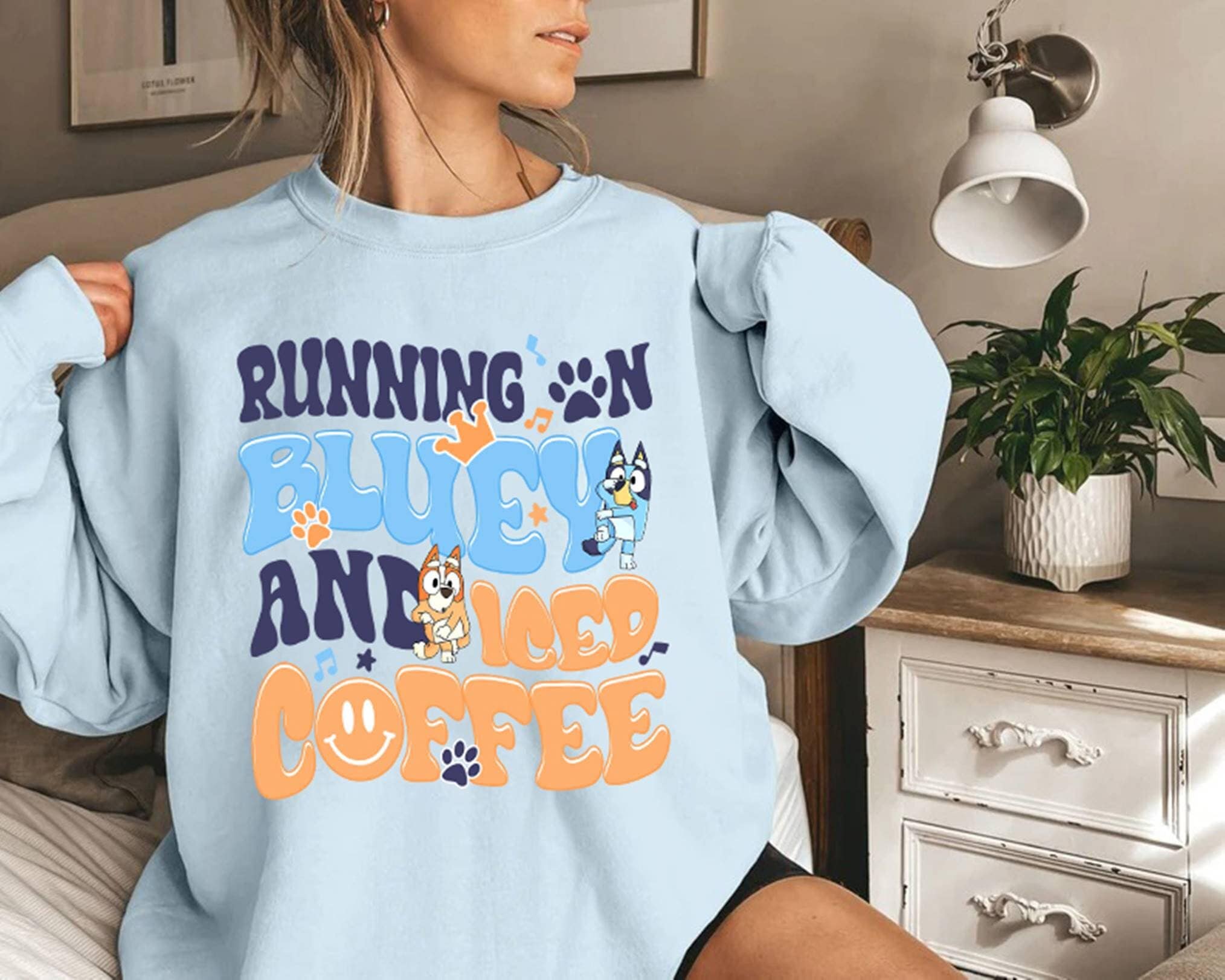 Running On Bluey And Iced Coffee Shirt Running On Bluey And Iced Coffee Shirt