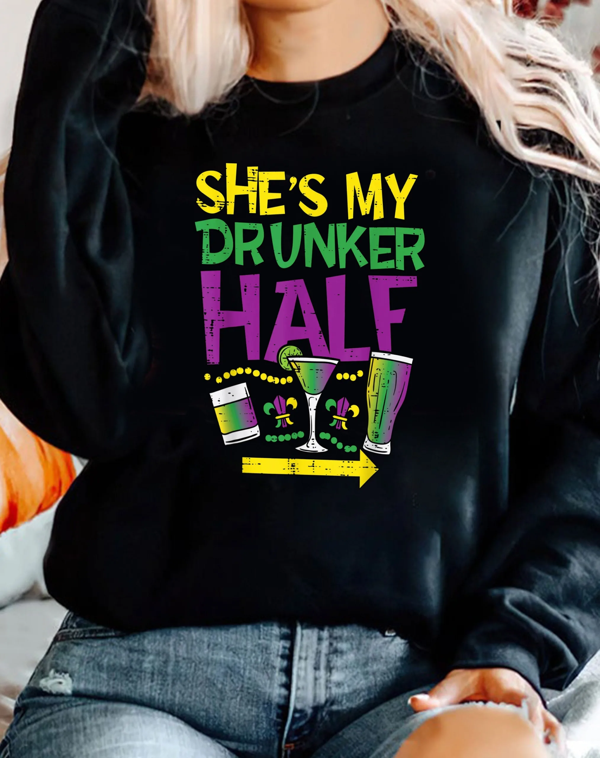 She's My Drunker Half Mardi Gras 2023 Shirt She's My Drunker Half Mardi Gras 2023 Shirt