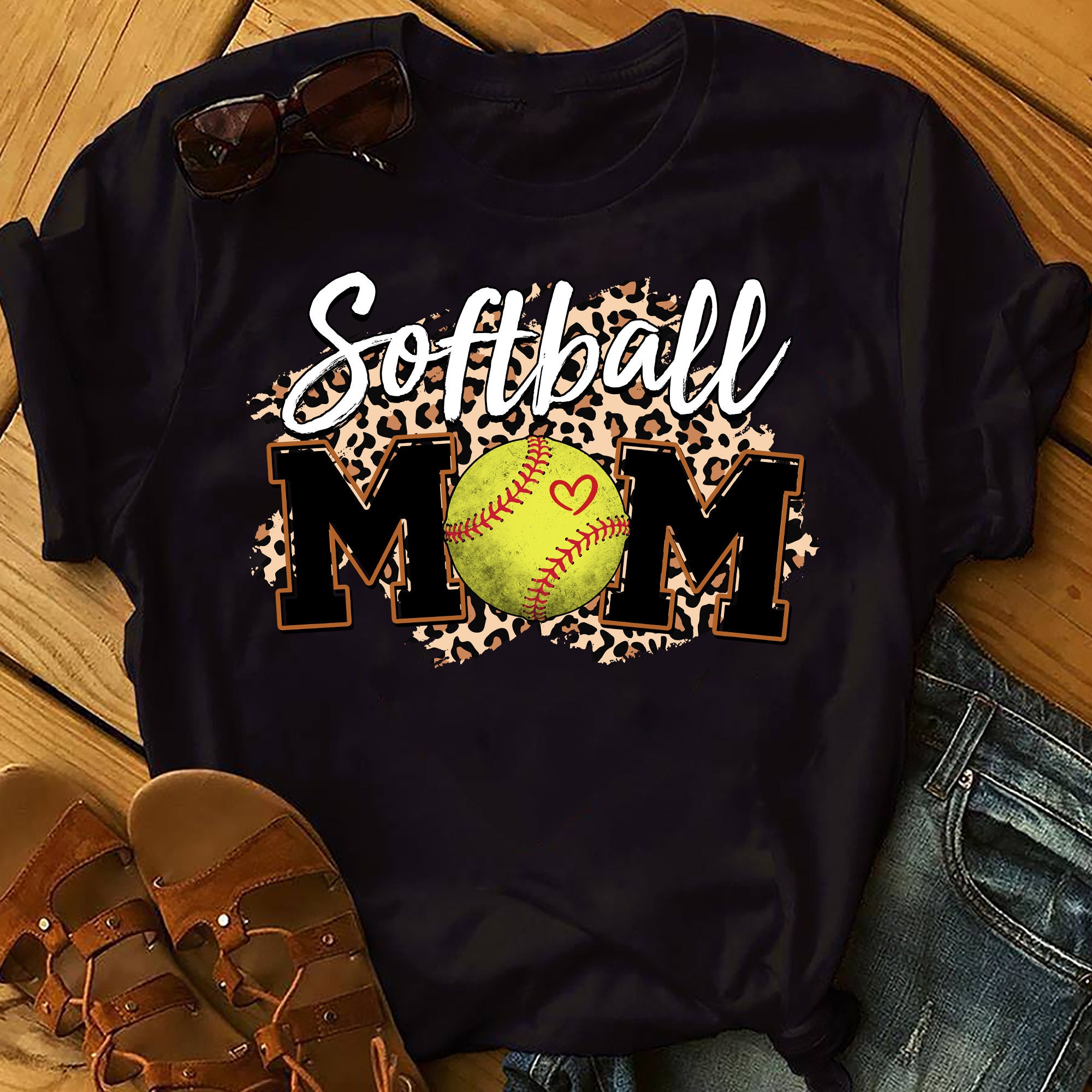 Softball Mom Leopard Funny Baseball Mother's Day T Shirt Softball Mom Leopard Funny Baseball Mother's Day T Shirt