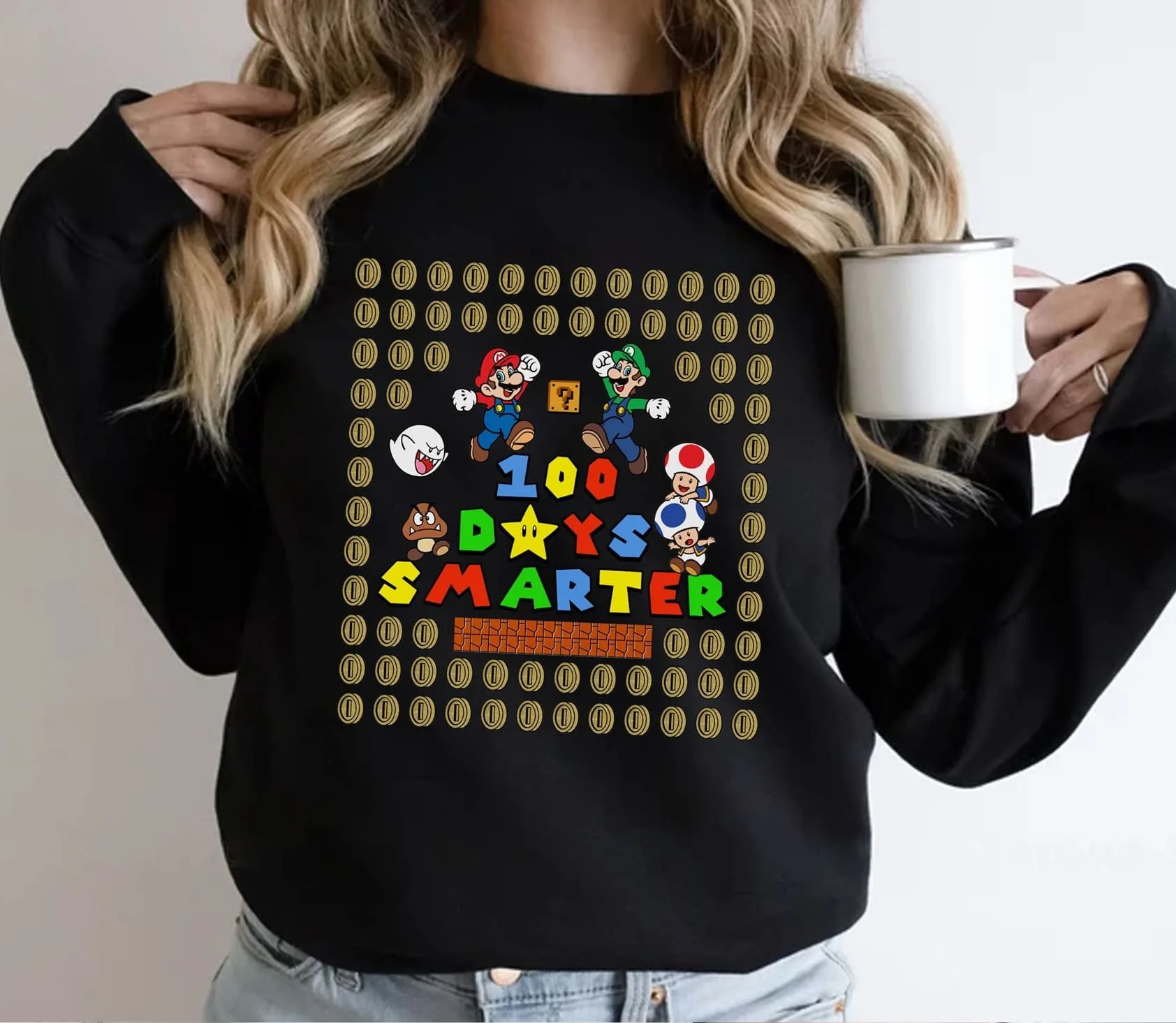 Video Game Mario 100 Days Smarter Teacher Shirt Video Game Mario 100 Days Smarter Teacher Shirt