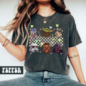 Vintage Star Wars Character Checkered Baby Yoda Shirt