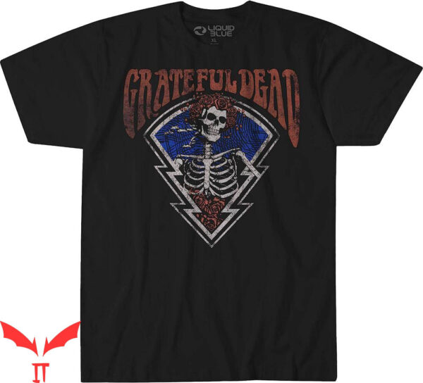 Women Grateful Dead T-Shirt Liquid Bertha Icon Skull Roses