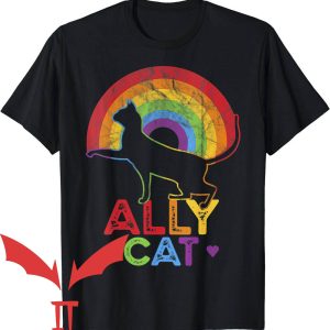 Ally Pride T-Shirt Ally Cat With Rainbow