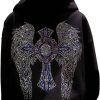 Angel Wing Hoodie Multicolor Rhinestone Cross Trending