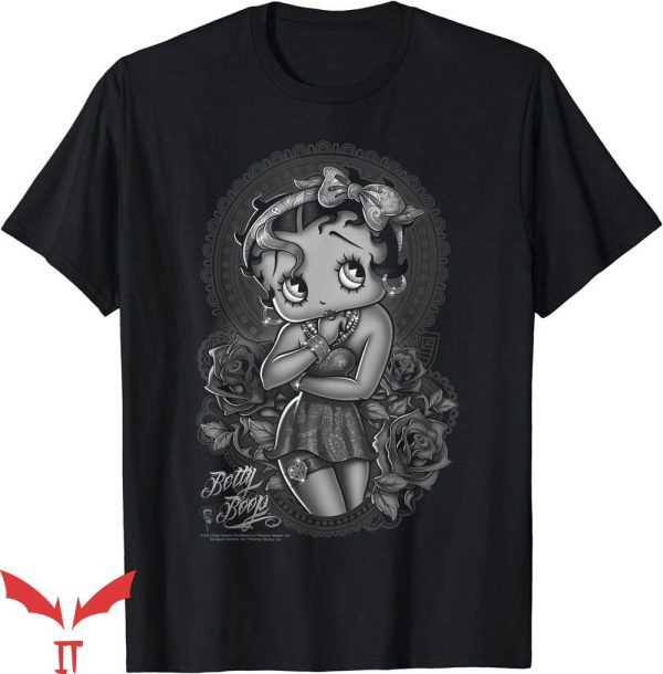 Black Betty Boop T-Shirt Betty Boop Fashion Roses T-Shirt