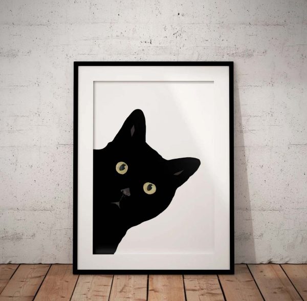 Black Cat Print Wall Art Poster