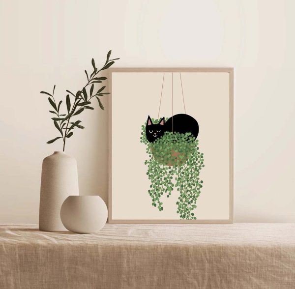 Cat And Plant, Funnt Cat Poster