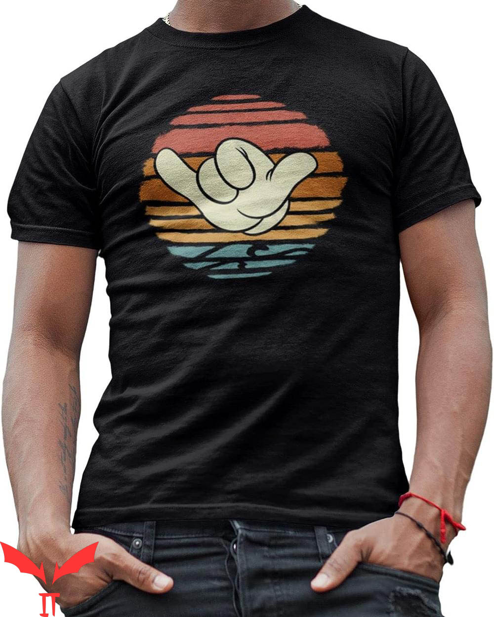 Disney Jersey T-Shirt Mickey Mouse Hang Loose Hand Disney Jersey T-Shirt Mickey Mouse Hang Loose Hand