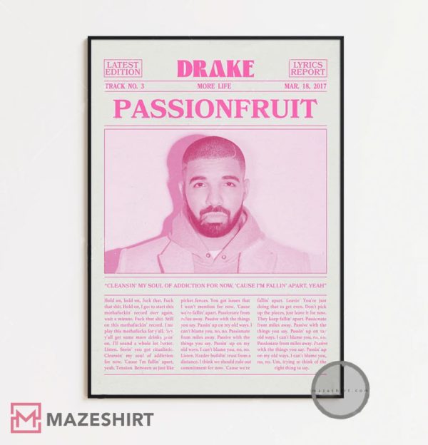 Drake Retro Newspaper More Life Passionfruit Poster