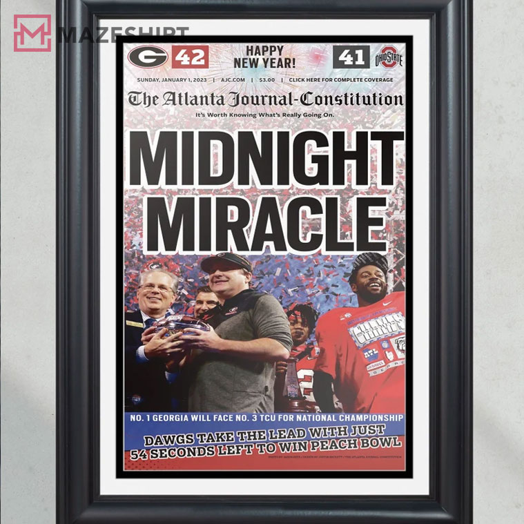Georgia Bulldogs Defeat OSU Peach Bowl 'Midnight Miracle' Poster Georgia Bulldogs Defeat OSU Peach Bowl 'Midnight Miracle' Poster