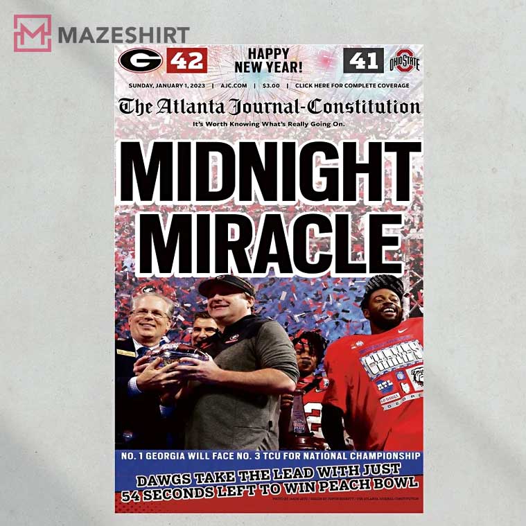 Georgia Bulldogs Defeat OSU Peach Bowl 'Midnight Miracle' Poster Georgia Bulldogs Defeat OSU Peach Bowl 'Midnight Miracle' Poster