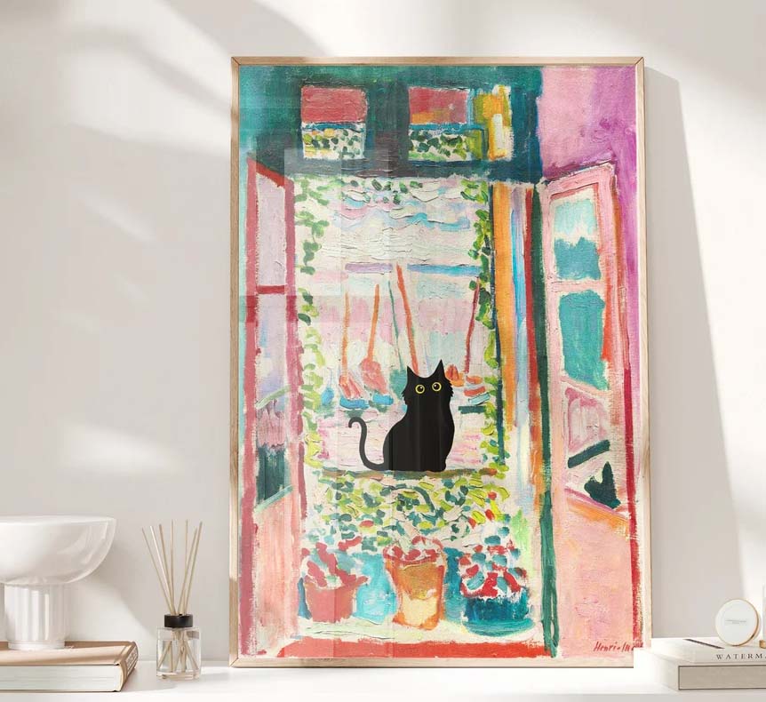 Henri Matisse Cat Print, Matisse Open Window Cat Poster Henri Matisse Cat Print, Matisse Open Window Cat Poster