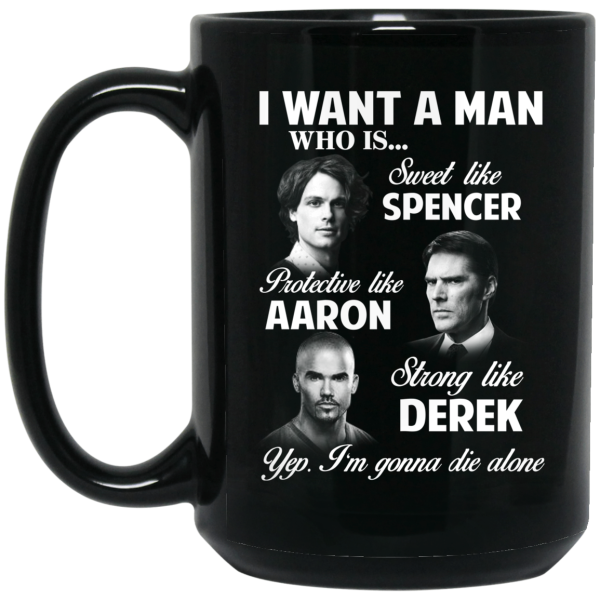 I Want A Man Who Is Sweet Like Spencer Protective Like Aaron Strong Like Derek Mug