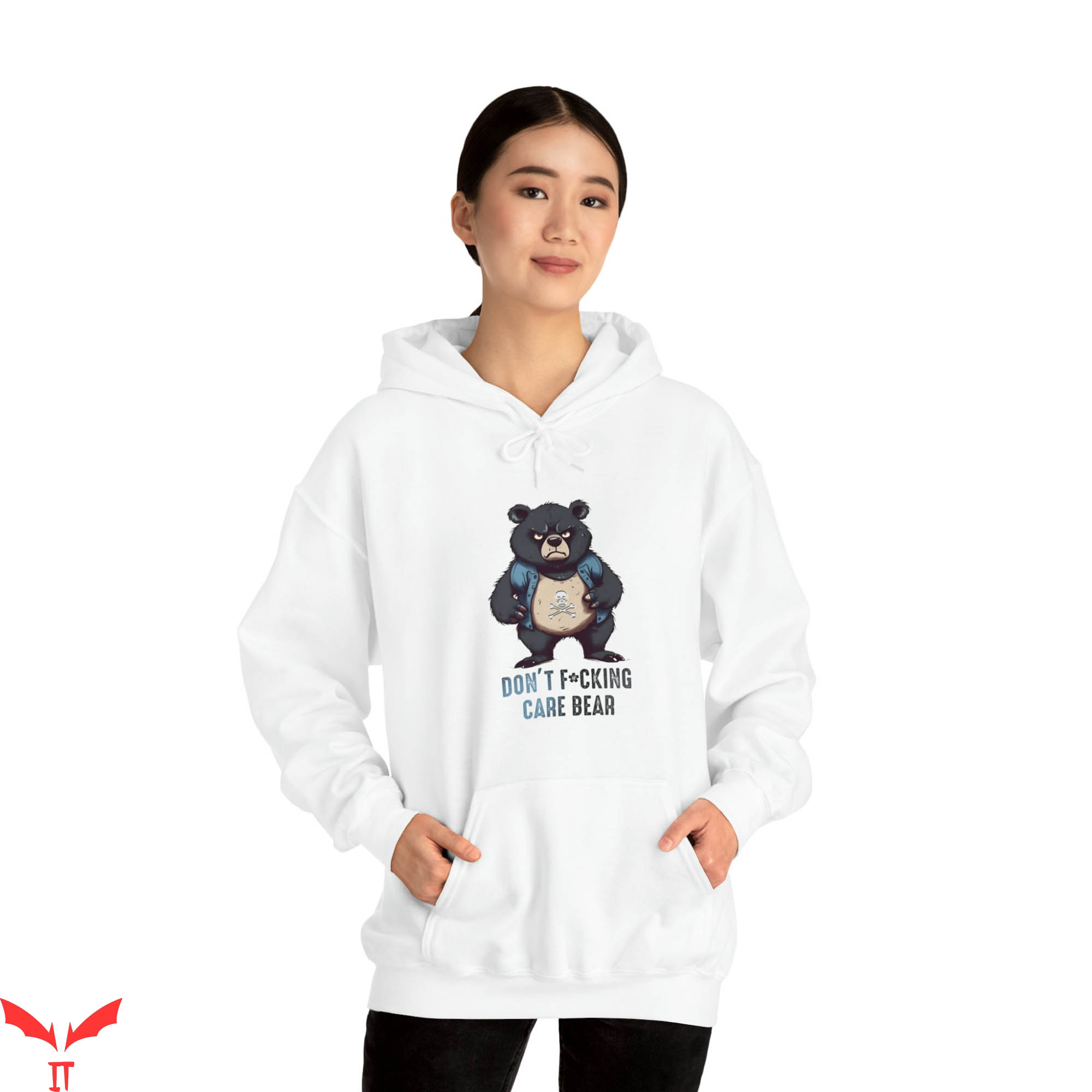 Knit Essentials Hoodie Don't Care Bear Boho Mental Health Knit Essentials Hoodie Don't Care Bear Boho Mental Health