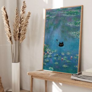 Monet Waterlily Cat Print, Claude Monet Cat Poster