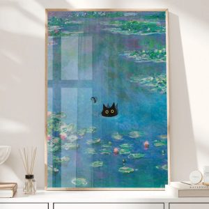 Monet Waterlily Cat Print Claude Monet Cat Poster 3