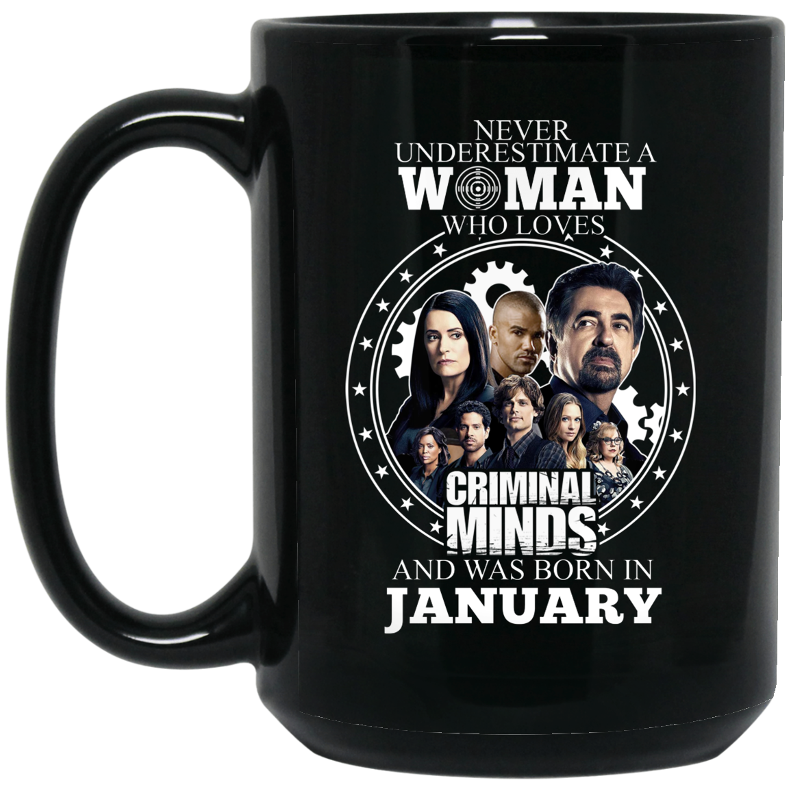 Never Underestimate A Woman Who Loves Criminal Minds And Was Born In January Mug Never Underestimate A Woman Who Loves Criminal Minds And Was Born In January Mug