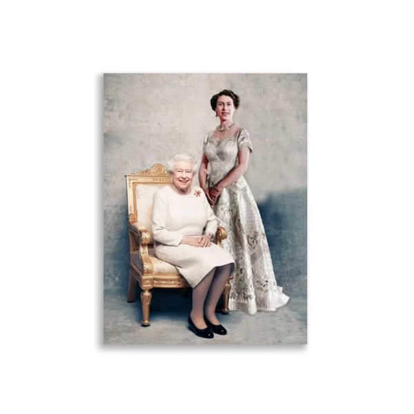 Queen Elizabeth II Young Vs Old UK Wall Art Poster